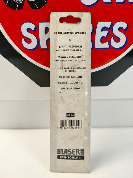 Laser 2602 Brake Service Spanner 1/4" x 7mm Hex