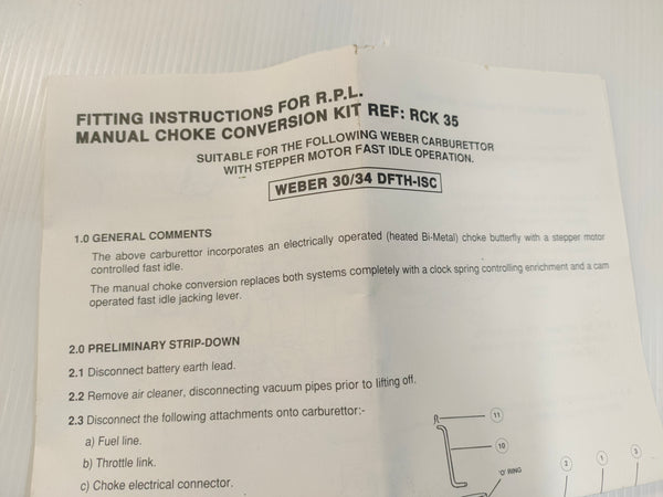 RPL RCK35 Weber 30/34 DFTH-ISC Manual Choke Conversion Kit