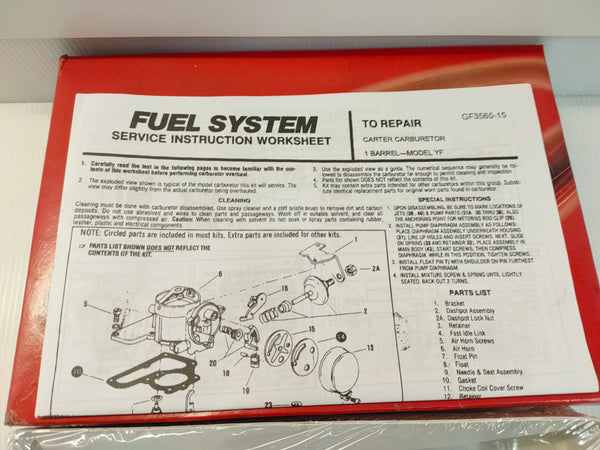Standard Motor Parts 121A Carter 1-Barrel Model YF Carburettor Service Kit