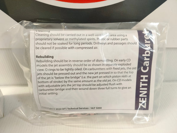 SU Zenith CDSK1 Single 125CD & 150CD Carburettor Service Kit (Sunbeam, Triumph etc)