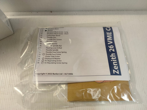SU Zenith ZSK21 26VME Single Carburettor Service Kit (Austin A30)