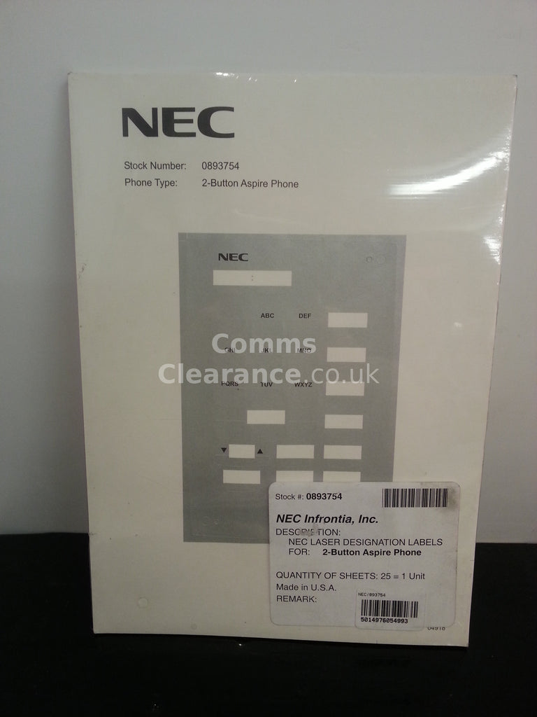 NEC Aspire 2 Button Phone Desi (Designation, Inlay) Labels