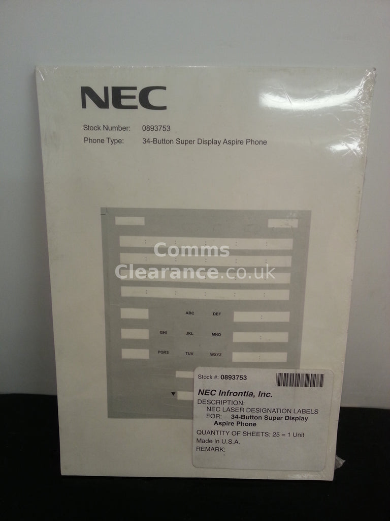 NEC Aspire 34 Button Display Phone Desi (Designation, Inlay) Labels